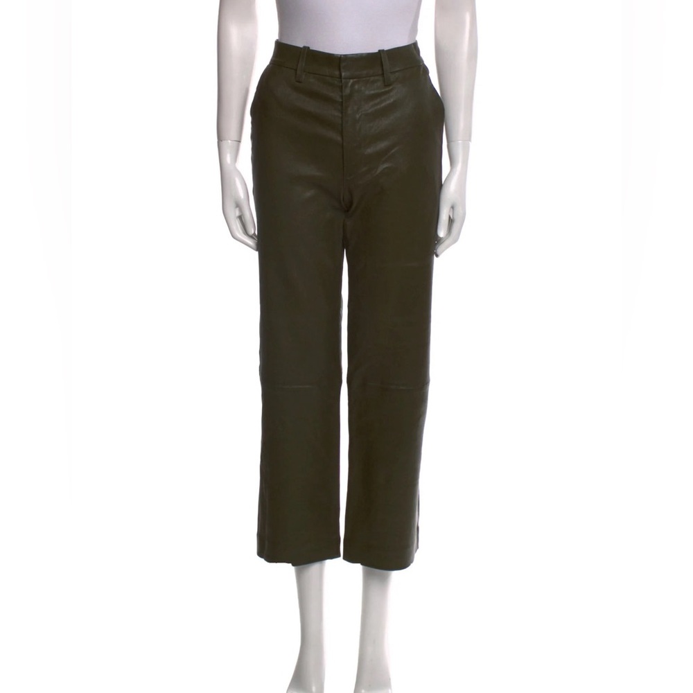 SPRWMN Olive Green Stretch Leather Slightly Cropped Pants High Rise XS